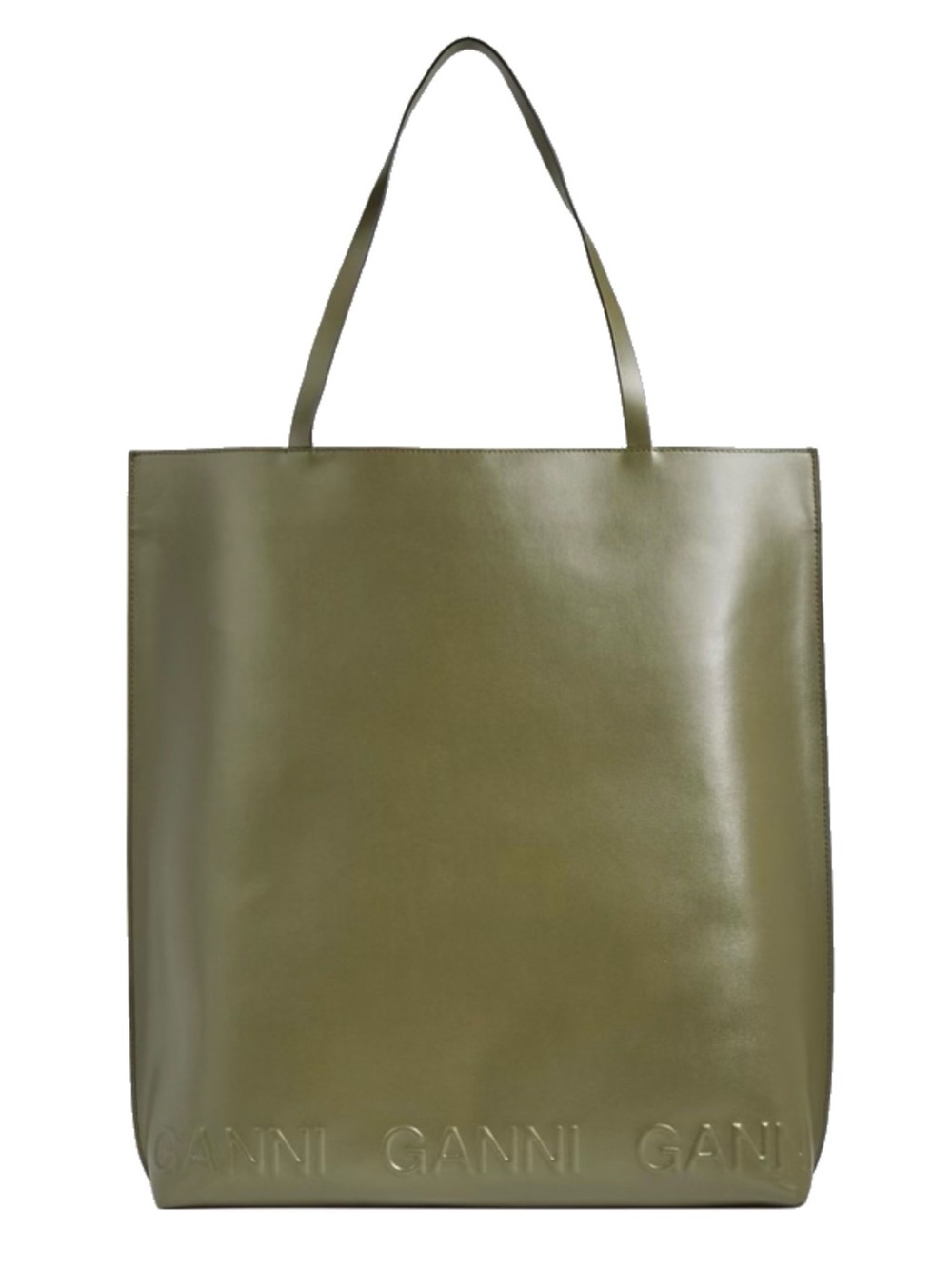 Ganni Olive Leather Embossed Logo Tote - Picture 3 of 3